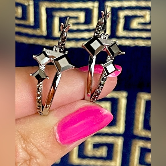 Karl Lagerfeld Hoop Earrings Black & silver NWT - Picture 3 of 10